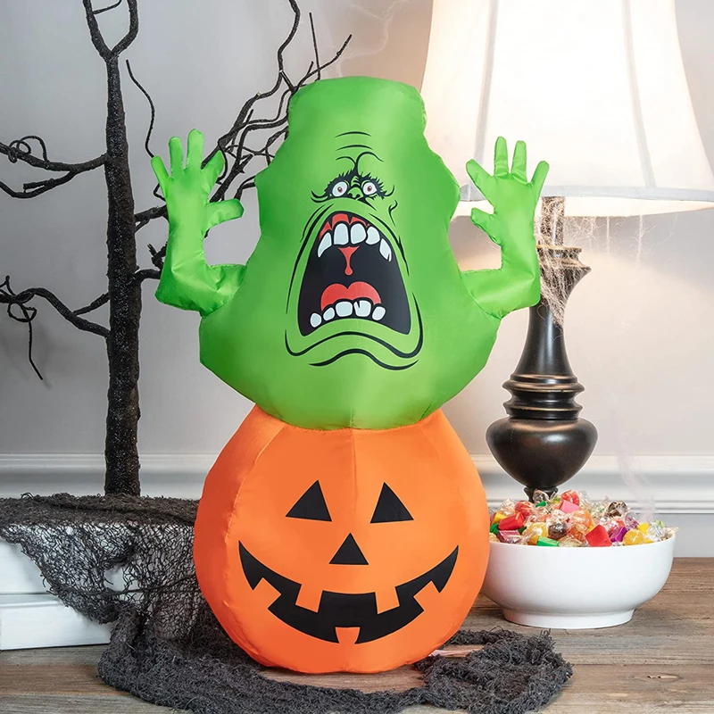 5FT Inflatable Ghostbusters Slimer Ghost Halloween Decorations Outdoor Build-in LED Light Blow Up Halloween Decor Yard Party Toy 2