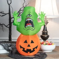 5FT Inflatable Ghostbusters Slimer Ghost Halloween Decorations Outdoor Build-in LED Light Blow Up Halloween Decor Yard Party Toy 2