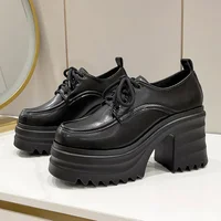 Gothic Chunky High Heels Loafers for Woman New Leather Platform Loafers Female Solid Color Thick Heeled Lolita Shoes 2024 1