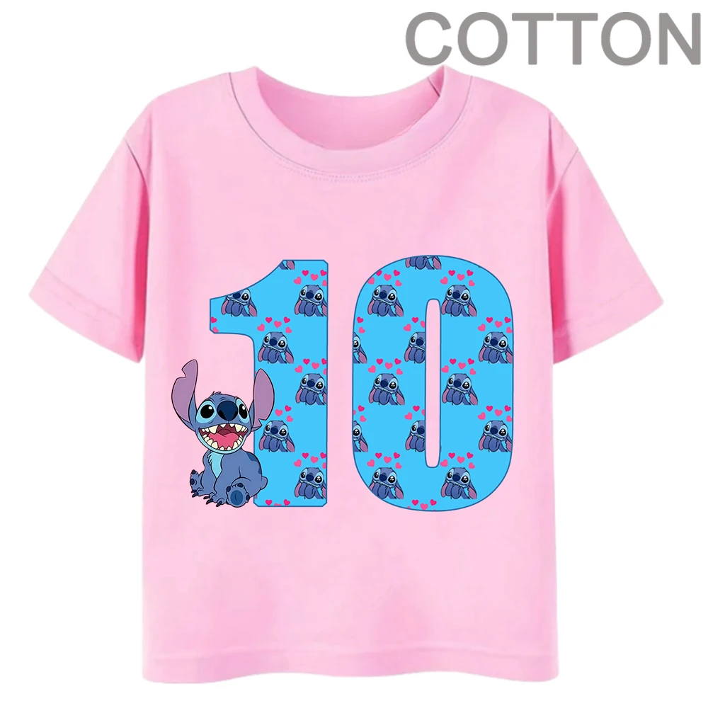 thumbnail image 1 of Camiseta de algodón para niños de Disney con combinación de nombre y dígitos 1, 2, 3 y 4 de PINK Stitch, dibujos animados Kawaii, informal, para niñas y niños, estilo Harajuku, 1 of 5
