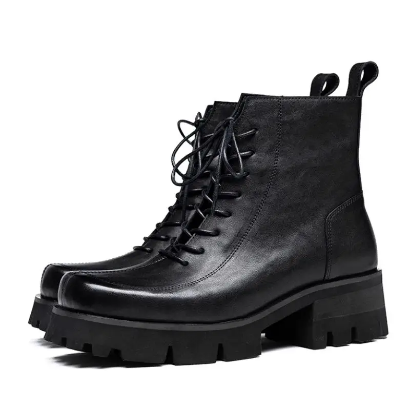 

Мужские ботильоны с квадратным носком, коровья кожа, увеличивающие рост, модные повседневные ботинки для работы и отдыха, Осень-зима