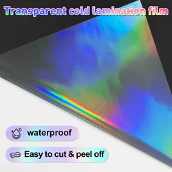 Holographic Cold Lamination Film Sheets - A4 Transparent Waterproof PET Stickers (10 Pack) (Holographic)