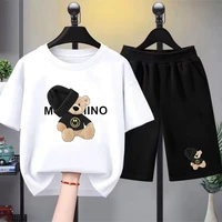 Ensemble t-shirt et short décontracté pour enfants, imprimé petit ours, col rond, manches courtes, 2 pièces, été 2