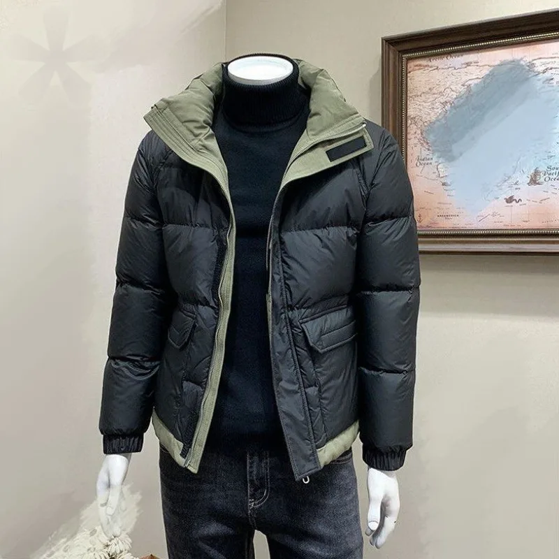 

Trendy winter men's standing collar down jacket with thickened color matching loose warm jacket casual fashion
