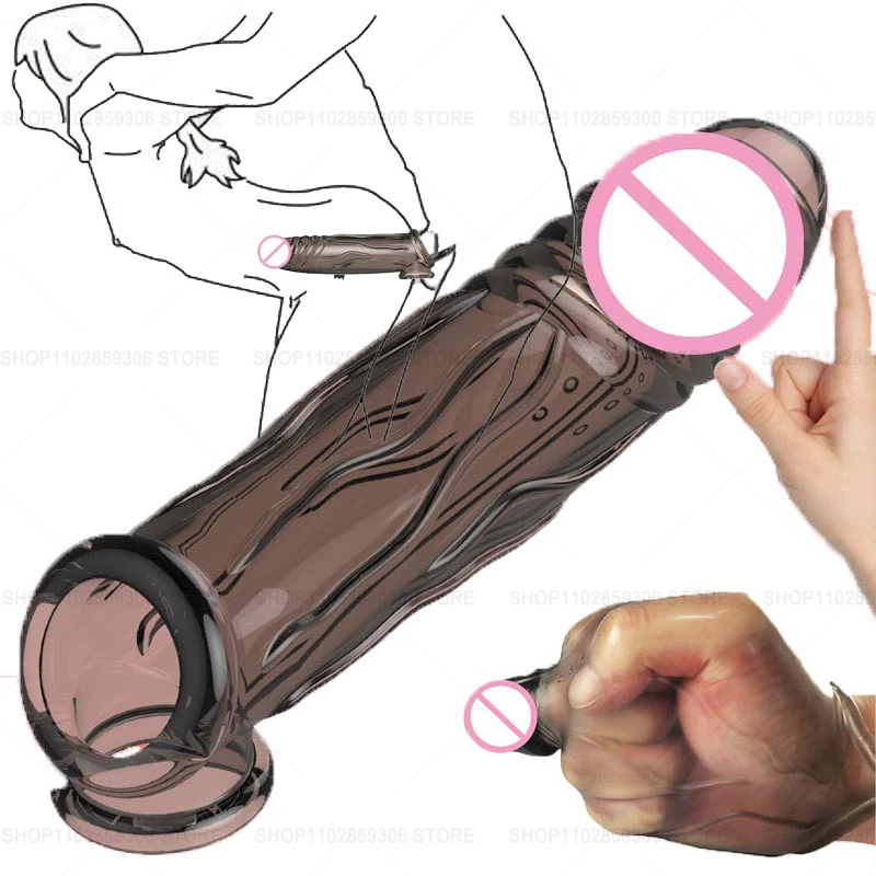 Sexspielzeug für Erwachsene für Männer Penis Ring vergrößerung Ärmel wieder verwendbare Kondome Hahn Ärmel Extender Ejakulation Verzögerung Keuschheit Käfig Shop 1