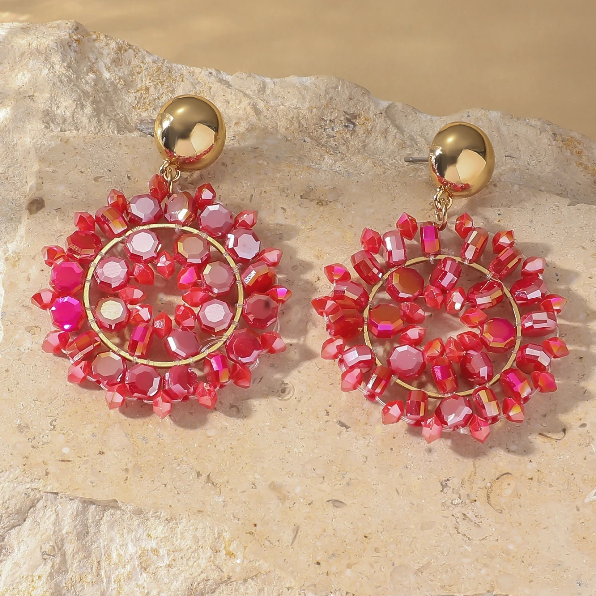 Trendy Multicolor Seed Beaded Drop Earrings for Women Girls Bohemain Style Flower Crystal Beads Dangle Earrings Party Jewelry