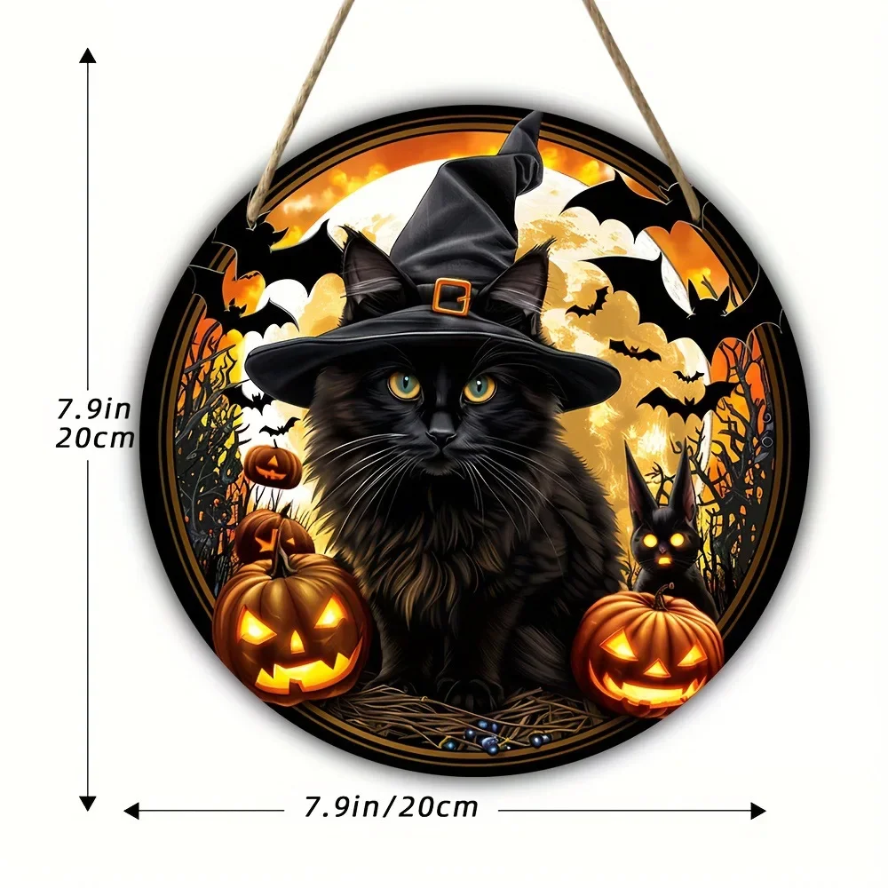 1 x 2D-Halloween-Party-Thema, Holzschild, Dekoration für Zuhause, Tür/Wandbehang – Kürbis-Hexe-Fledermaus-Designs, Dekorationen – Detail 20