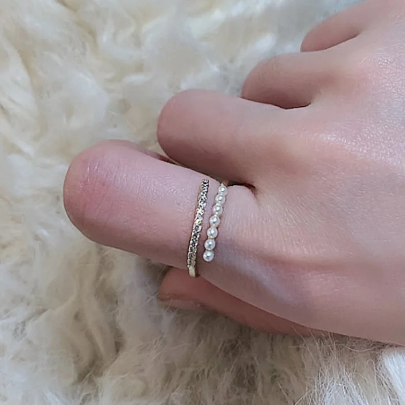 14K Gold Plated Simulated-pearl Beaded Ring for Women Statement Stackable Open Rings 2024 New Trendy Jewelry Accessory