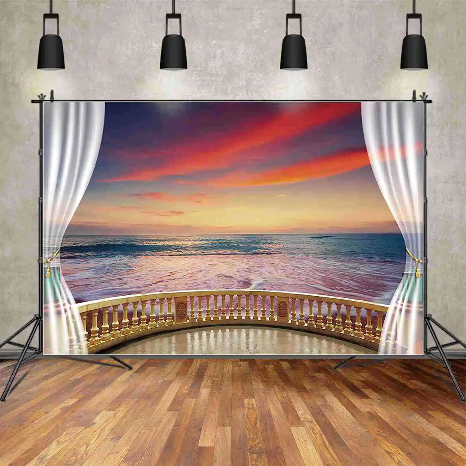 

MOON.QG пляж Закат облака волны праздничный фон для женщин океан Морской берег белый занавес фон на заказ фотозона реквизит