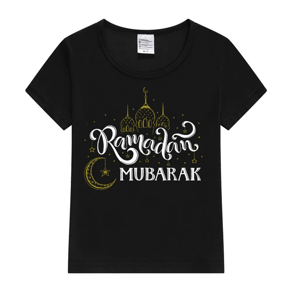 Ramadan Mubarak Print Kids T-shirt Child Ramadan Eid Outfit Girls Boys Tops Short Sleeve T Shirt Islamic Muslim Holiday Clothes 2