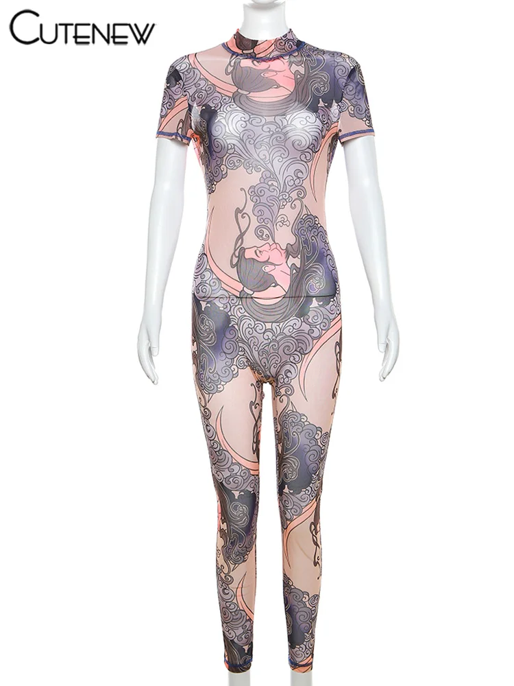 Mono deportivo de una pieza con estampado de manga corta para mujer, estilo informal, para fitness, ropa de calle, primavera, nuevo