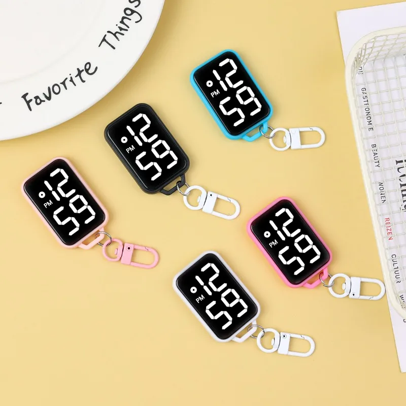 열쇠고리 펜던트 시계, 사각형 대형 문자 전자시계, 터치 발광 학생용 회중시계