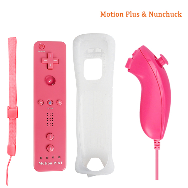 Nintendo Wii Joystick 2 in 1 Wireless Remote Gamepad Controller Set Optional Motion Plus with Nunchuck & Silicone Case