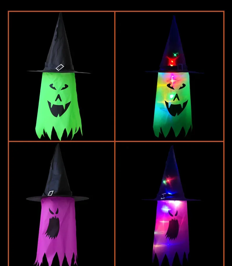 Halloween Leuchtende Hexenhüte als Laternen, Hängedekoration für Garten, Veranda, Zimmer, Innen- und Außenbereich, Feiertagsparty-Requisiten und Dekoration – Detail 6