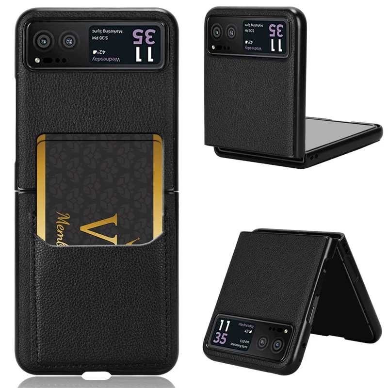 Premium Litchi Striae PU Leather Card Holder Protective Case for Motorola Moto Razr 40