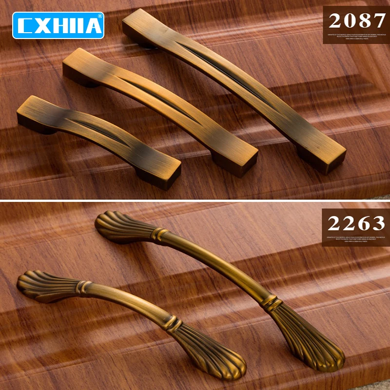 CXHIIA 유럽 레트로 황동 캐비닛 문 손잡이 가구, 아연 합금, 갈색 골동품 손잡이, 갈색 단일 구멍, 구식 손잡이