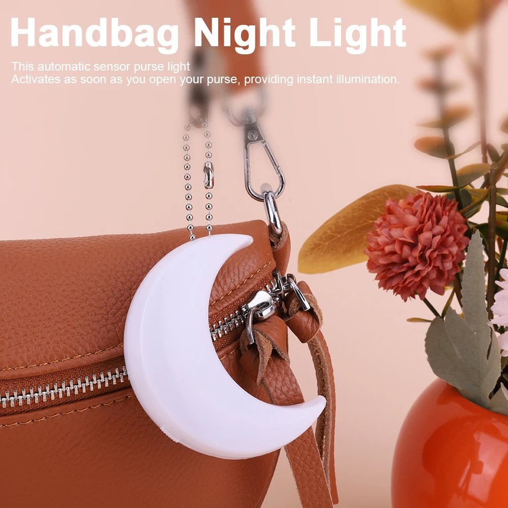 Moon Shape Purse Light with Automatic Sensor Mini LED Bag Light with Clip Bag Hanging Night Light for Women Girls