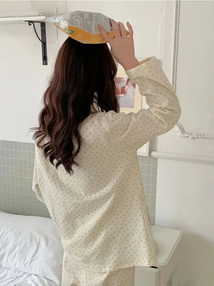 2024 New Japanese Style Sweet Floral Pajama Set Women's Spring Ins Style Premium Casual Loungewear Two-Piece Set