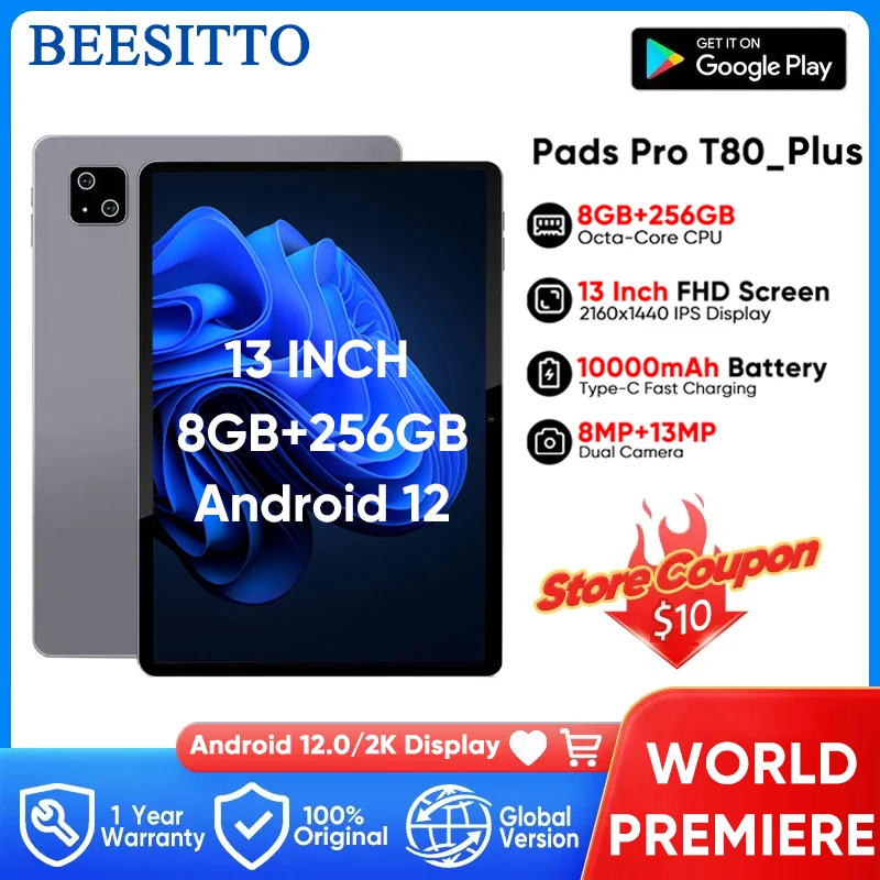 

Планшет с мультиязычной прошивкой, 13 дюймов, Android 12,0, 2160x1440, 2k, 10000 мАч