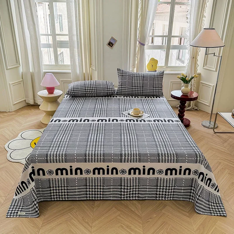 thumbnail image 1 of Juego de sábanas con estampado de cuadros blancos y negros simples, 100 % algodón, transpirable y agradable para la piel, con 2 fundas de almohada, 1 of 4