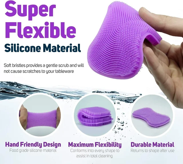 Brosse éponge en Silicone, 3 pièces, Pot, casserole, plat, tampon à récurer, chiffons de nettoyage, brosses de lavage des fruits, outil de nettoyage d'éponge de cuisine 3