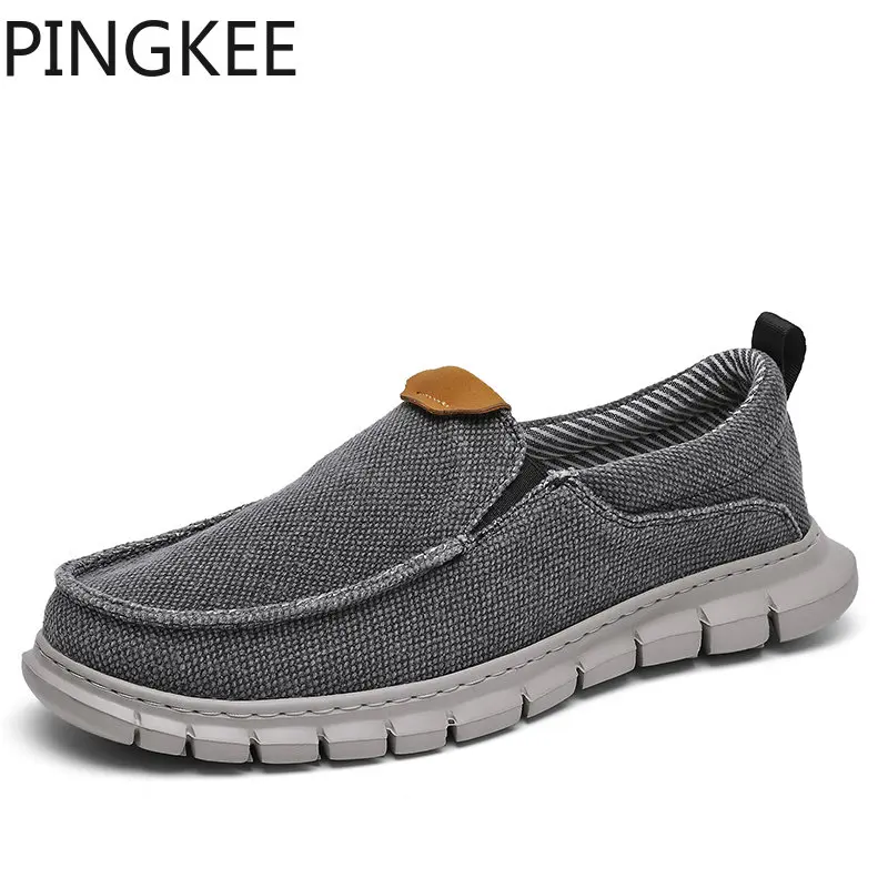 

PINGKEE Canvas Upper Textile Lining Grip EVA Foam Insole Nylon Shank Lightweight Cushioned Breathable Shoes Men Loafer Driving