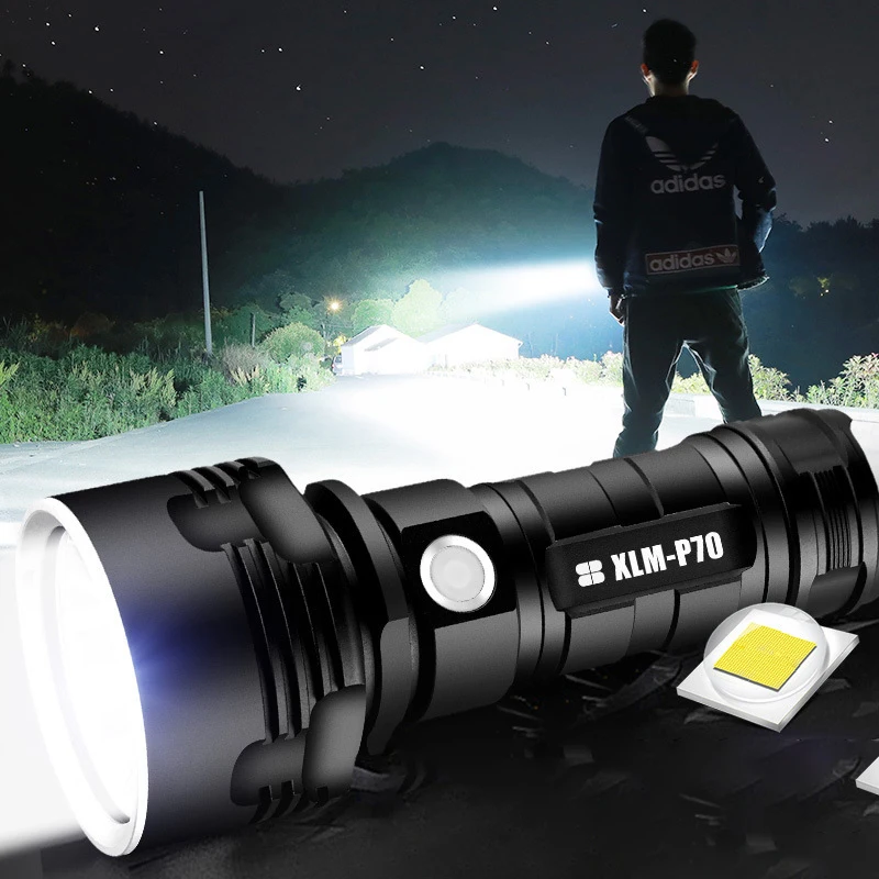 

Super Powerful LED Flashlight L2 P70 Tactical Torch USB Rechargeable Linterna Waterproof Lamp Ultra Bright Lantern Camping