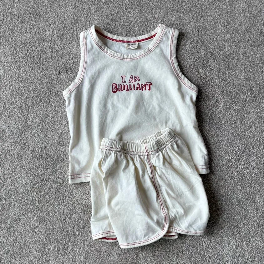 2025 Summer New Baby Sleeveless Clothes Set Infant Girl Cotton Letter Print Vest + Shorts 2pcs Suit Toddler Boy Outfits