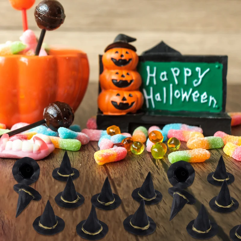 10 Stück Halloween Mini Hexen hut Kessel Töpfe niedlichen Harz DIY Handwerk Zubehör schwarz Zauberer Kappe Halloween Party Home Tisch dekoration – Detail 17