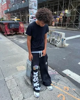 Y2K Nuovi pantaloni sportivi a doppia vita Uomo Donna Harajuku Retro Lettera Grafica ricamata Pantaloni casual dritti gotici 1