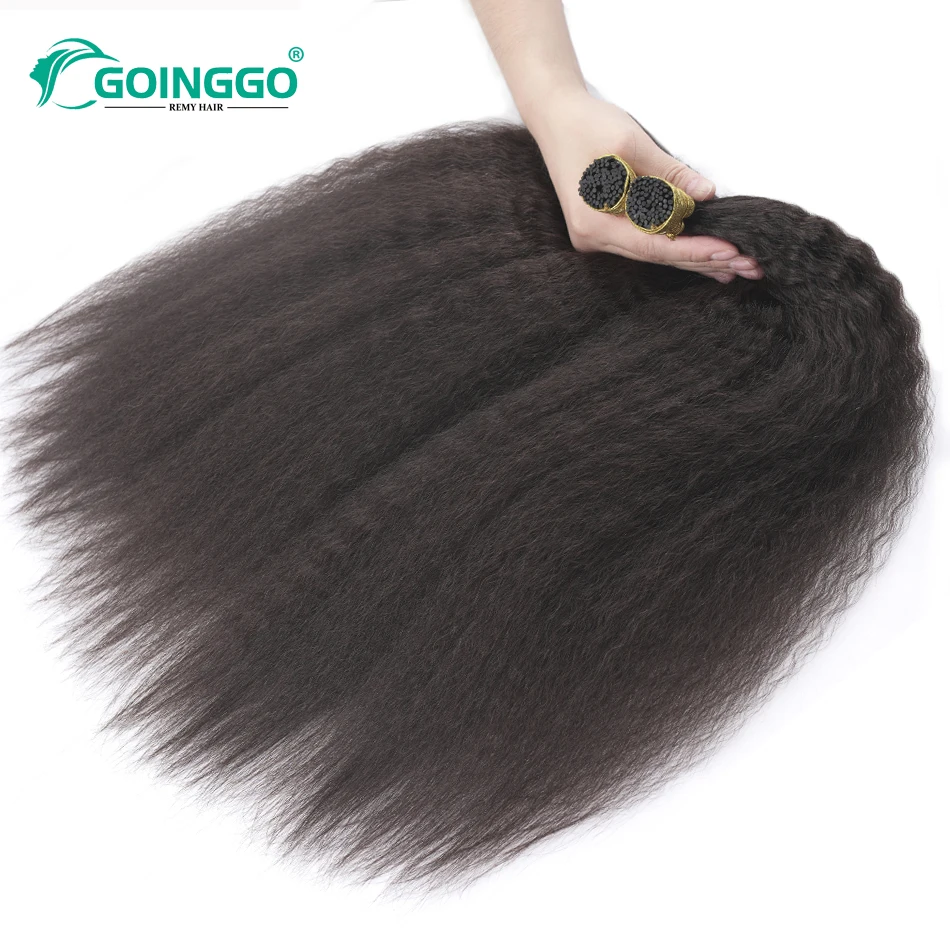 Goinggo Kinky Straight I Tip Hair Extensions Natural Black Remy Microlink Hair Extensions For Black Women 100Strands 12-26Inch