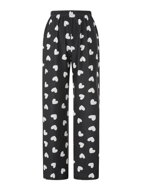Mxiqqpltky Women s Heart Print Pajama Pants Drawstring Elastic Waisted  Straight Lounge Pants Plush Fuzzy Sleepwear Pj Bottoms - AliExpress