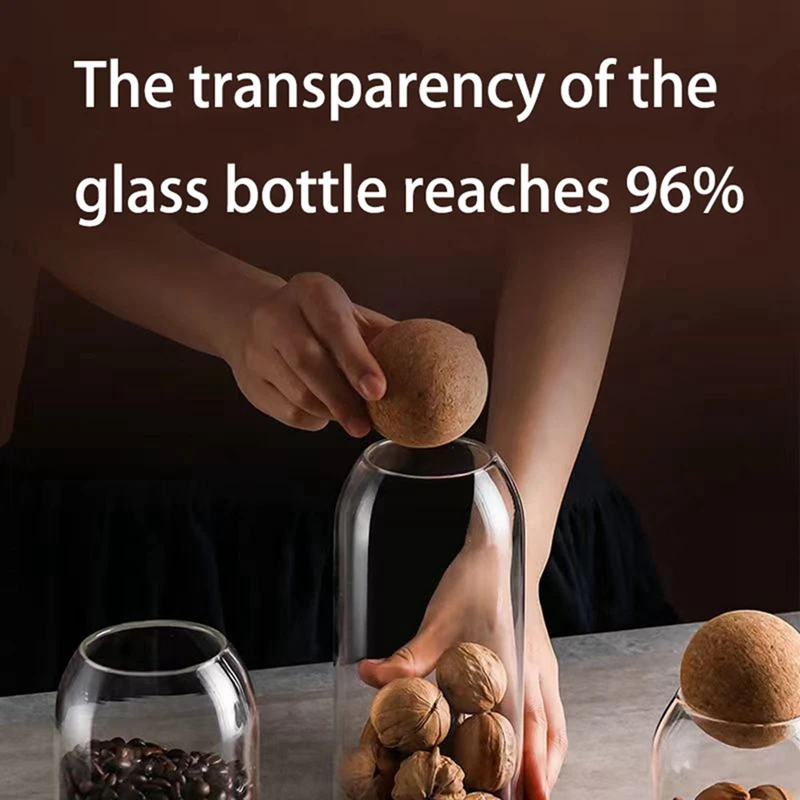 Clear Glass Bottles Glass Food Storage Containers Airtight Round Cork Candy Nut Spice Coffee Bean Portable Food Container