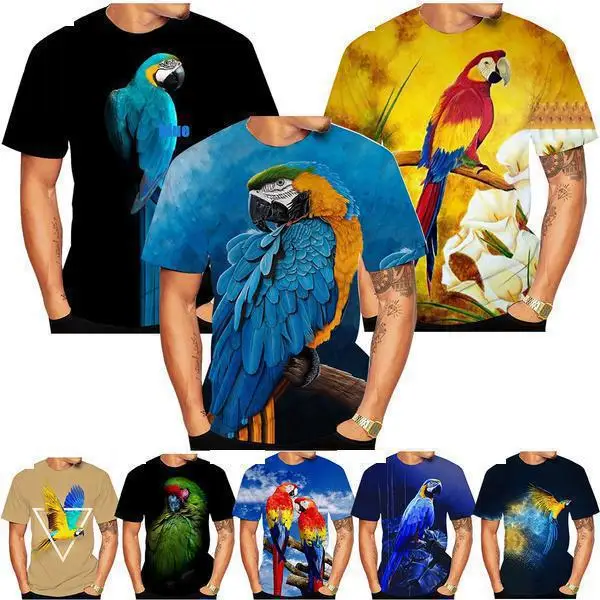 

New Fashion Men's/women's T-shirt 3d Parrot Animal Pattern Print Street Clothing Novelty Children's O-neck Thin Harajuku Top