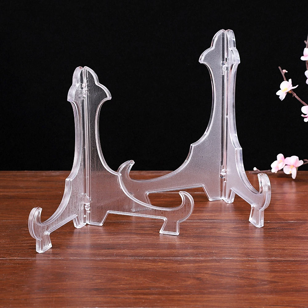Plastic Easels Plate Holders Transparent Display Dish Stand Rack Weddings Photo Picture Frame