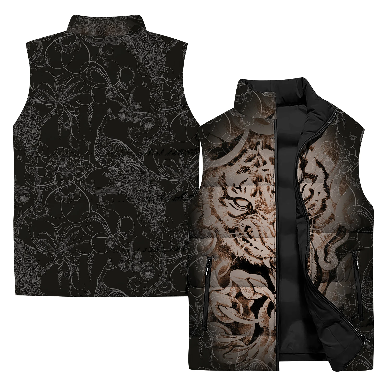 Chalecos con estampado de pantera negra de moda para hombre, chalecos fríos cómodos y versátiles para hombre, chaquetas de invierno casuales de moda para hombre, ropa genial