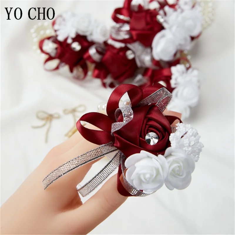 Women Bridesmaid Wrist Flowers Wedding Prom Party Rose Bracelet Hand Flowers  New