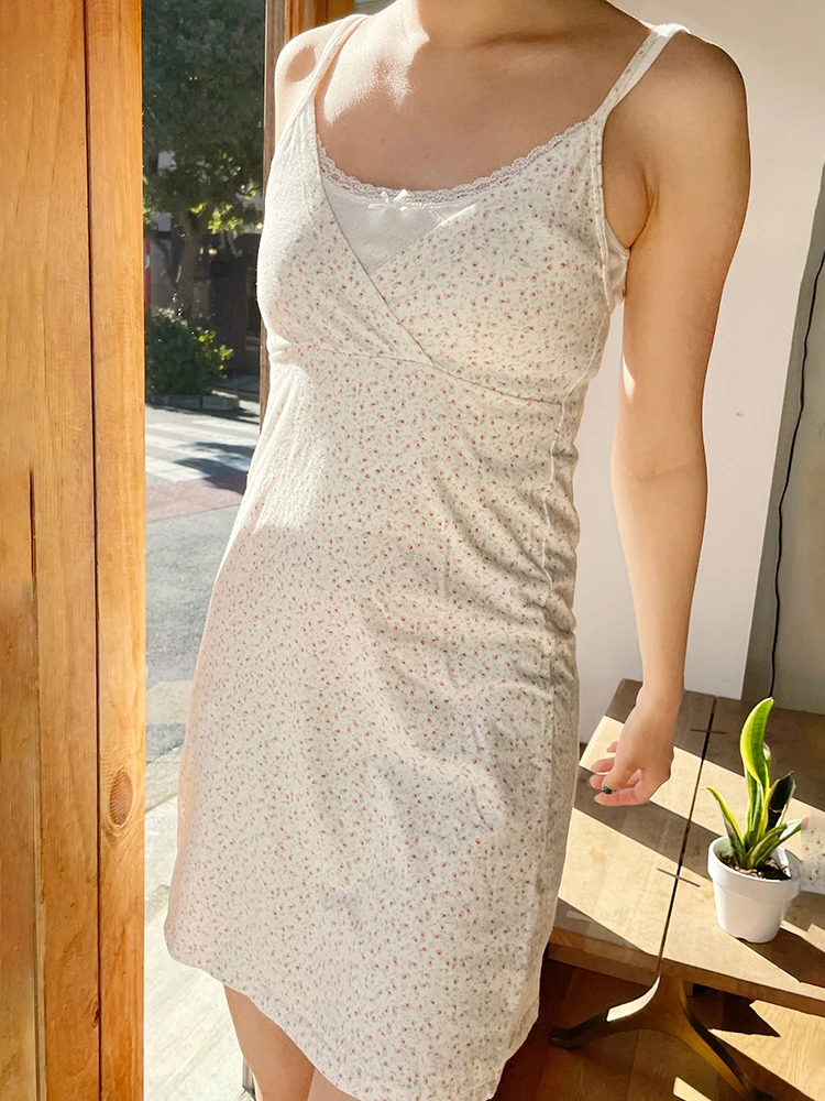 

Sweet Floral Print Slim Dress Women Sexy V Neck Cotton Sleeveless Summer Dresses Female Casual Vintage Cute Short Vestidos 2023