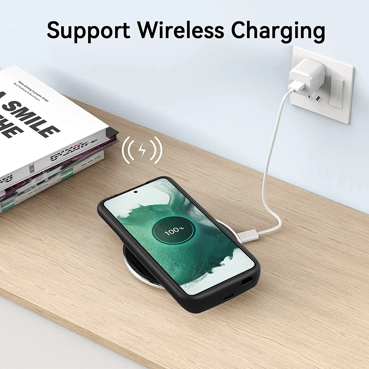 NEWDERY 갤럭시 S22 배터리 케이스, Qi 무선 충전 케이스, 안드로이드 자동 전송 데이터 지원, 4700mAh