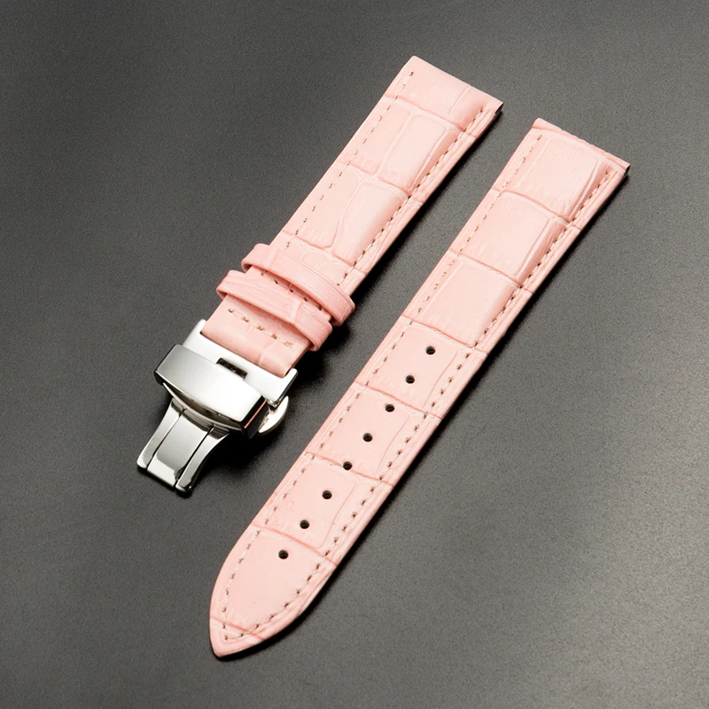 Elegant Calf Genuine Leather Alligator Grain Watch Strap with Butterfly Buckle - Multiple Sizes Available