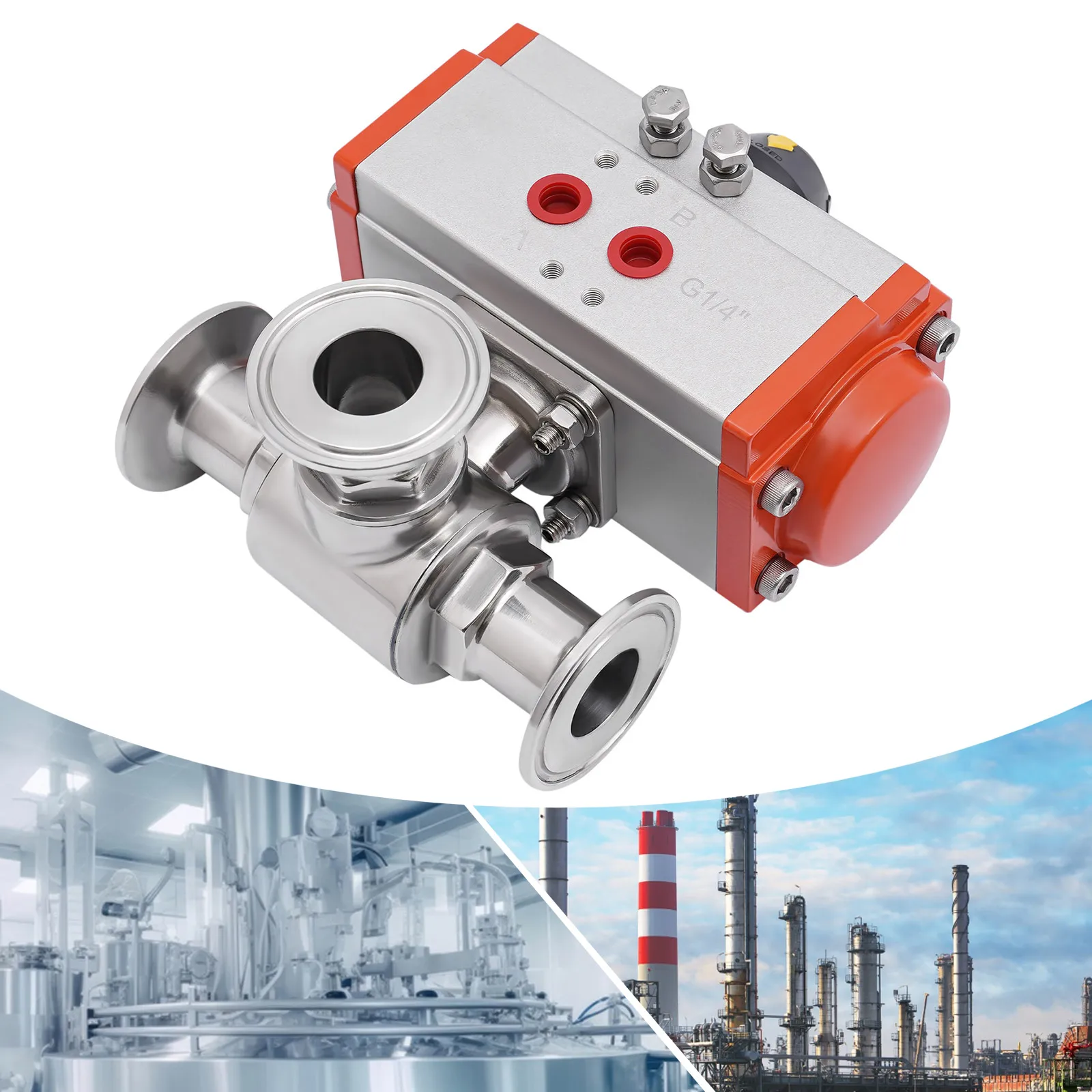 3-Way Pneumatic Ball Valve Sanitary Tri-Clamp Stainless Ball Valve 1"/1.5"/2"