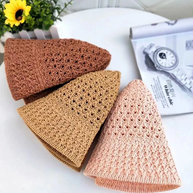 Bucket Hat Spring Summer Hollow Knitted Hat Solid Color Sunhat Fisherman Caps Casual Foldable Beach Cap outdoor hiking hat,women sun hat,fishing sun hat,surf bucket hat
