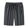 Outdoor Shorts Men Zippered Pocket Shorts Men's Knee-length Ice Silk Beach Shorts with Zipper Pockets Drawstring for Holiday 6