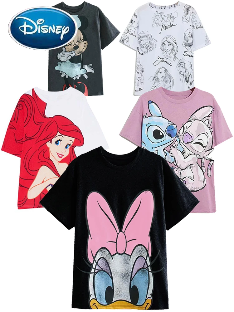 T-Shirt Disney Donald Daisy Duck Stitch Topolino Pippo Winnie The Pooh Bear Bambi Marie Cartoon Stampa Donna T-Shirt In Cotone