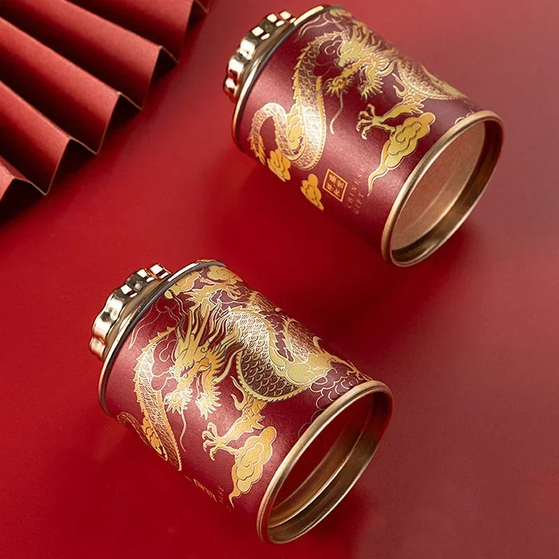 Tea Canister Portable Sealed Dragon Print Mini Home Packaging Travel Storage Empty