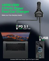 170W PD 3.1 Car Charger USB C 140W Fast Charging Adapter with Digital Display & Cable For MacBook Pro iPad iPhone 16 15 4