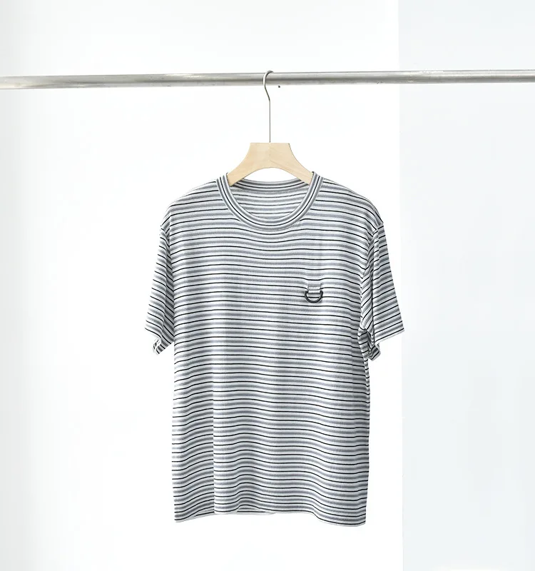 

Women O-Neck Contrast Color Stripes Tee 2023 Summer New Loose Simple Short Sleeve Casual Knitted Tops Ladies T-Shirts