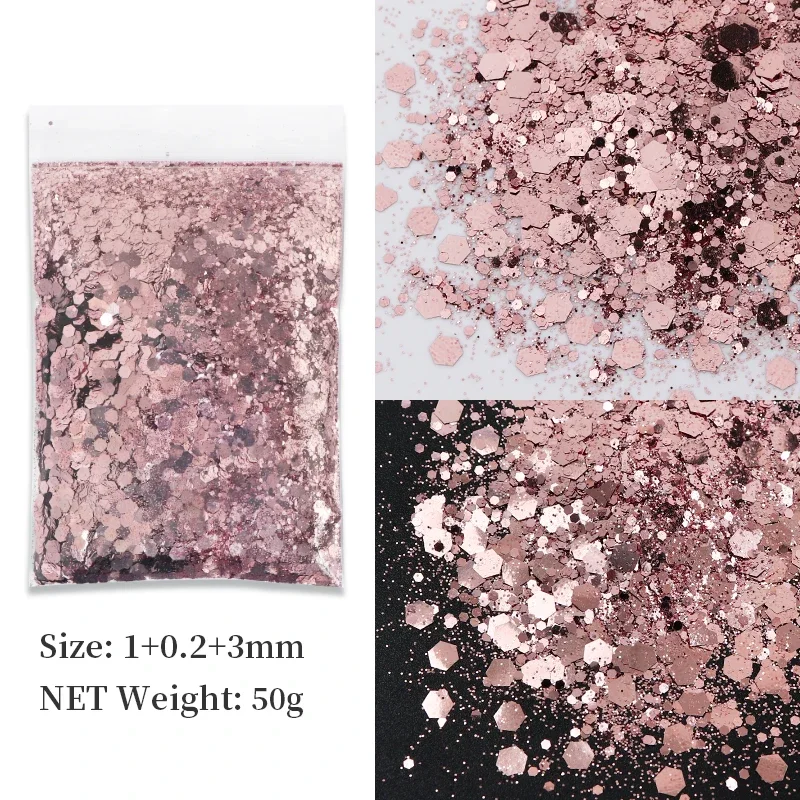 50g Gold Mixed Hexagonal Chunky Nail Art Glitter Sequins Sparkly Flakes Slices Decorations for UV Gel Nail Supplies Accessories