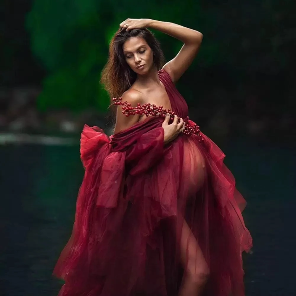 Burgundy Evening Dresses A Line V Neck Tulle Manternity Slit Long Turkey Dubai Saudi Arabic Evening Gown Prom Dresses Aliexpress