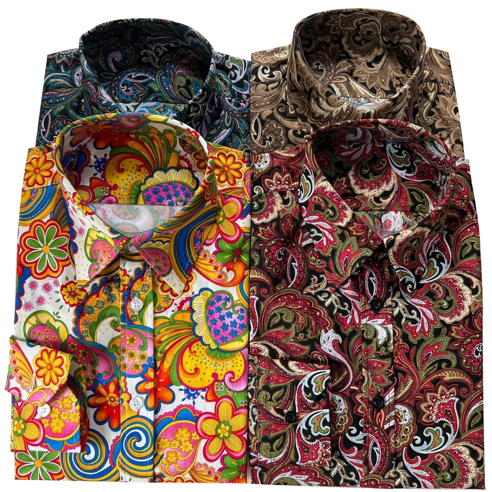 Casual Floral Dress Shirts Custom Made  Long Sleeve Blue White Patterned Dress Shirts, Tailored Flowered Mens Shirts 2020